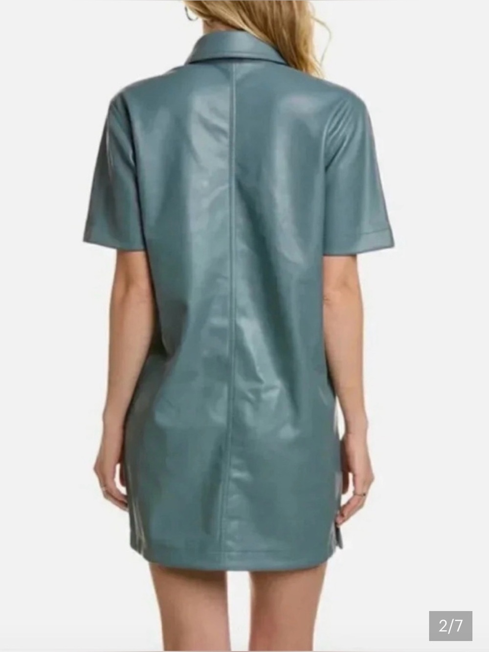 7 for All Mankind Shirt Dress Women Large Grey/Green Faux Leather Button - Picture 3 of 8